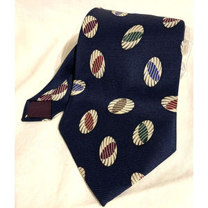 MENS CLAIBORNE NECKTIE 100% SILK Made In USA Blue W/Ovals NWOT